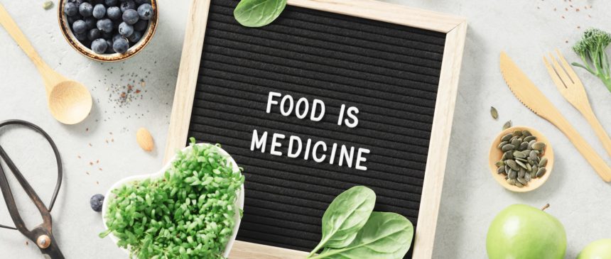 Food is medicine letter board quote flat lay